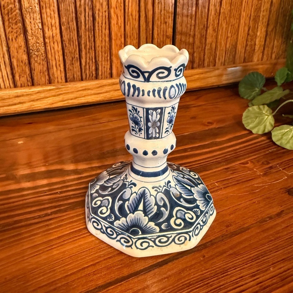 Delft Candlestick Holder 5.25in Blue Excellent Hand Painted Floral 834/1